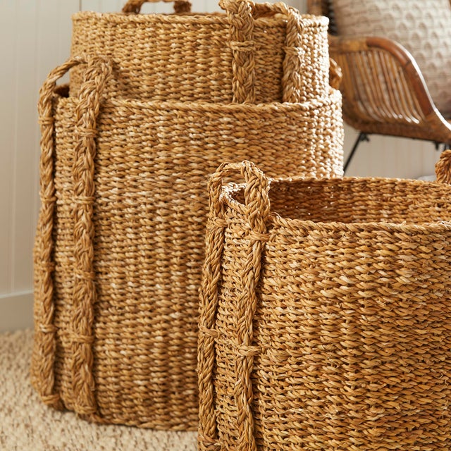 Kenneth Ludwig Chicago Seagrass Round Baskets Large, Set Of 3 For Sale - Image 4 of 4