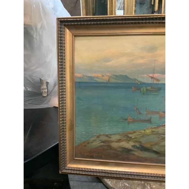 Early 20th Century Swedish Small Harbor Painting, Framed For Sale - Image 4 of 10