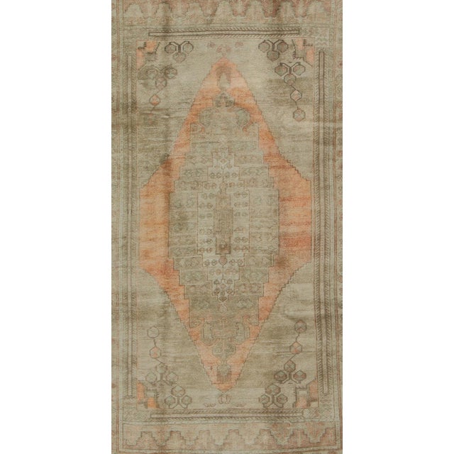 Textile Vintage Oushak Rug With Taupe, Light Coral Medallion 6' X9'9" For Sale - Image 7 of 8