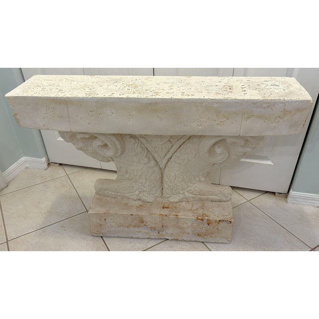 Very cool vintage double rams head console table from the 1980's-90's. It has a Greek Neoclassical style which crosses...