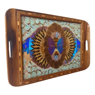 Brazilian Borboleta Butterfly Inlayed Mahogany Tray For Sale