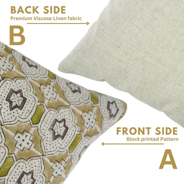 Fabdivine Handmade Block Printed Cushion Cover 20x20 Inch Viscose Linen- Jharoka For Sale - Image 4 of 5