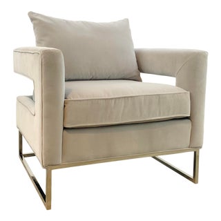 Modern Minimalist Buff Velvet Club Chair For Sale