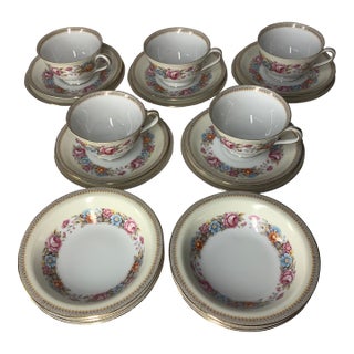 Vintage Jyoto China Floral Tea and Dessert Set - 21 pcs For Sale