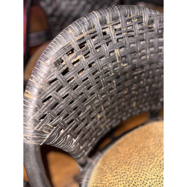2010s Palecek Designer Black Woven Rattan Cheetah Counter Stool Set For Sale - Image 5 of 12