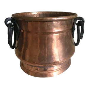 Mid 19th Century Hand-Hammered Antique Rustic Copper Cauldron with Handles