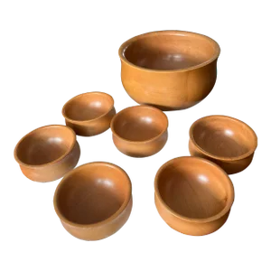 1970s Manzoni Pietro for Vietri Italian Olive Wood Salad Bowl Set- 7 Pieces