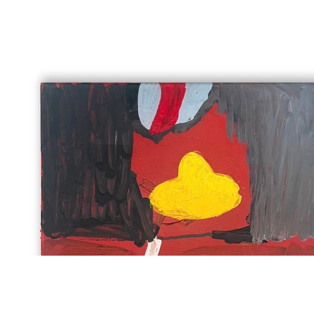 Abstract Abstract Mixed Media Painting in Reds and Yellows by John Luckett, 20” X 16” For Sale - Image 3 of 6