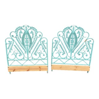 Mid 20th Century Twin Size Wicker Headboards- a Pair For Sale