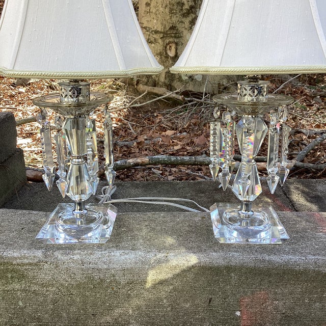 Pair of Vintage Crystal Prism Table Lamps – Fully Rewired For Sale - Image 9 of 10