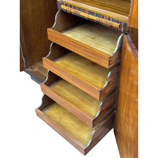 1930s Art Deco Macassar & Exotic Wood Wardrobes With Budapest Museum Export Stamp - A Pair For Sale In Charleston - Image 6 of 12