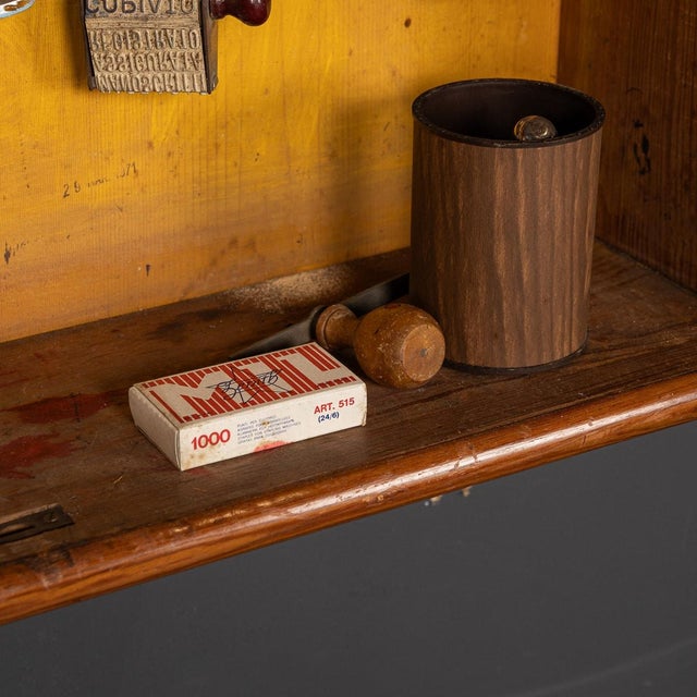 1920s 20th Century Italian Pine Cupboard & Eighty Rubber Stamps, 1930s, Set of 81 For Sale - Image 5 of 18