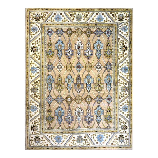 Afghan Sultanabad Wool 9X12 Tan, Green & Blue Handmade Area Rug #1143689 For Sale