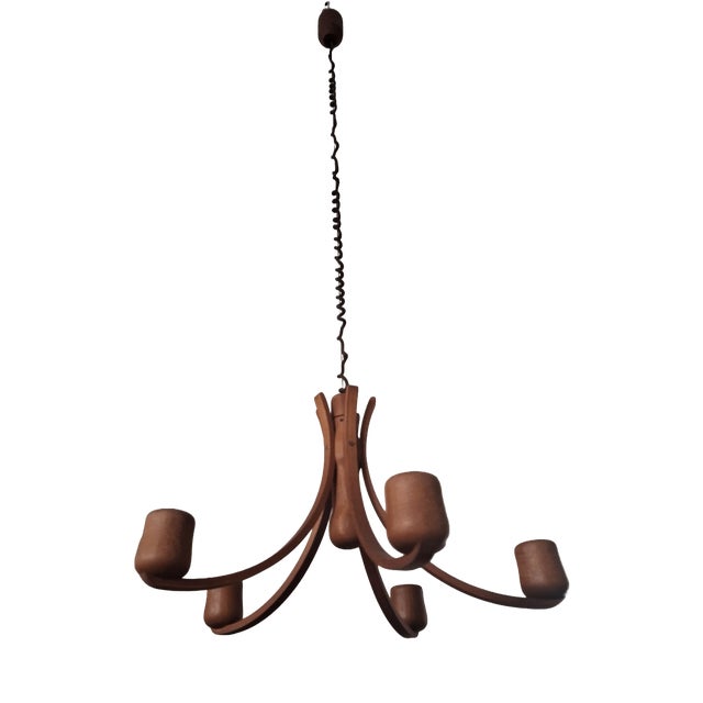 Teak Chandelier with Five Arms from Domus, 1970s For Sale