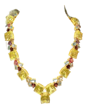 Bochic “Capri” Lemon Quartz, Blue Topaz & Rose Rosrite Necklace - 18K Gold & Si