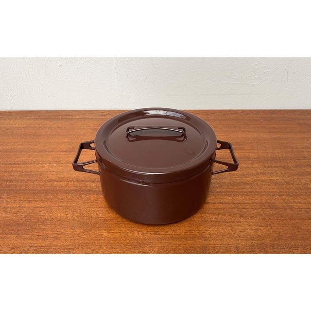 Mid-Century Modern Brown Minimalist Enamel Pot by Seppo Mallat for Finel, Finland, 1960s For Sale - Image 14 of 18