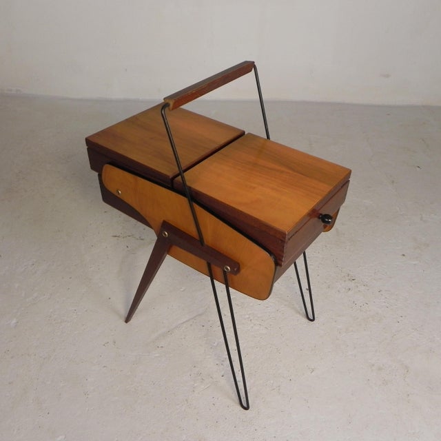 Vintage Foldable Sewing Box with Slanted Legs, 1950s For Sale - Image 10 of 18