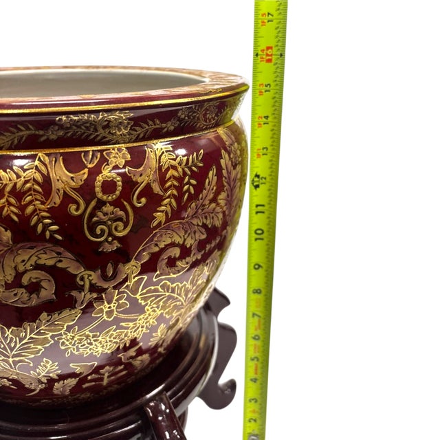 Mid- Century Ceramic Chinese Fish Bowl Planter With Stand For Sale - Image 10 of 10