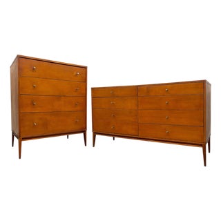 1950s Paul McCobb Planner Group Matching 8-Drawer Dresser & Tall Chest for Winchendon Furniture - Mid-Century Modern Bedroom Storage Set For Sale