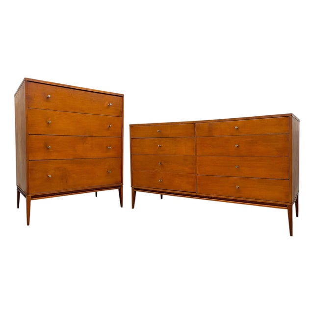 1950s Paul McCobb Planner Group Matching 8-Drawer Dresser & Tall Chest for Winchendon Furniture - Mid-Century Modern Bedroom Storage Set For Sale