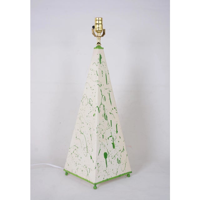 Art Deco 1970s French Hand-Painted Abstract Pattern Obelisk Lamp For Sale - Image 3 of 6