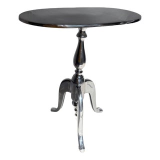 Polished Aluminum Oval Pedestal Side Table With Sculptural Tripod Base For Sale