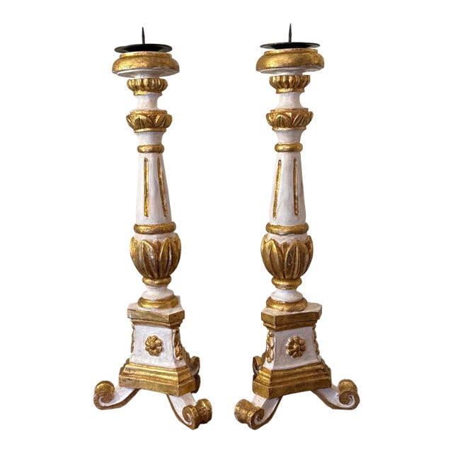 1920s Italian Giltwood Candlesticks ~ a Pair For Sale