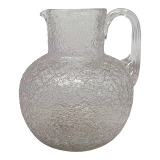 Antique Victorian Boston & Sandwich Clear Handblown Overshot Glass Pitcher For Sale