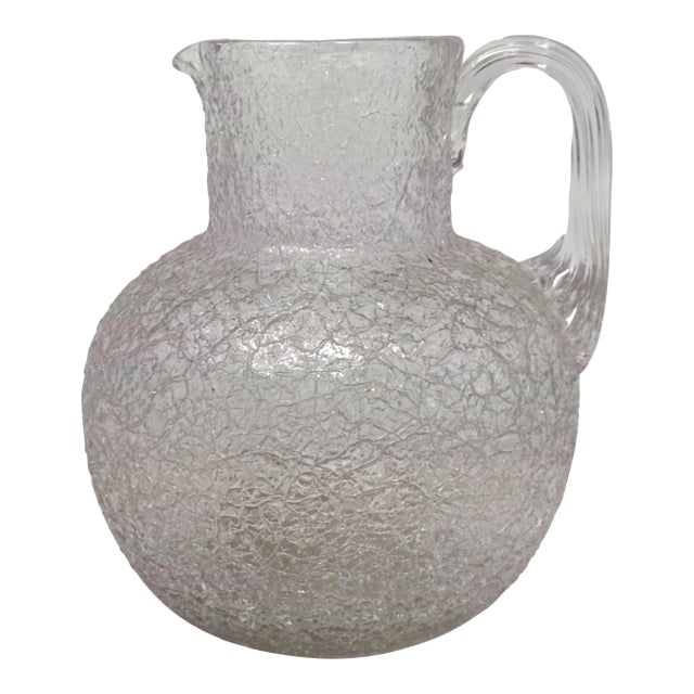 Antique Victorian Boston & Sandwich Clear Handblown Overshot Glass Pitcher For Sale