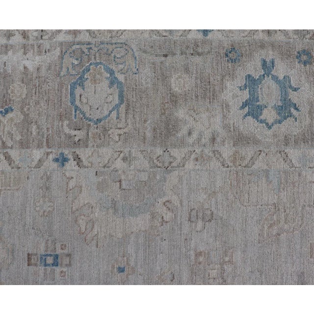 Modern Tribal Oushak With Light Taupe Colored Border and Off White Background For Sale - Image 4 of 13
