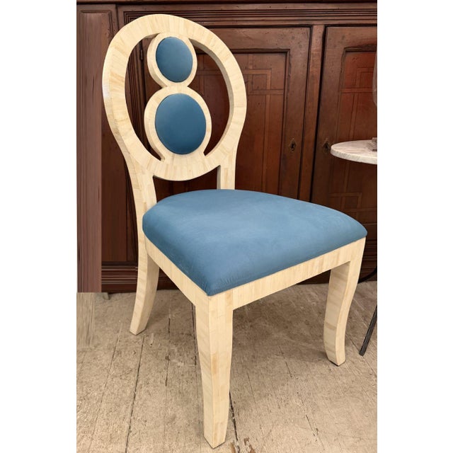 Bone Inlay Dining Chair or Occasional Chair with Hand Pieced Inlay and Velvet Upholstery 21" x 23" x 39.5" H