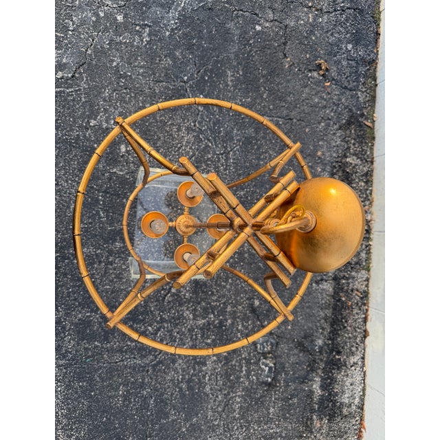 Chelsea House Inc Chelsea House Hollywood Regency Antique Gold Faux Bamboo Pagoda Lantern Chandelier For Sale - Image 4 of 9