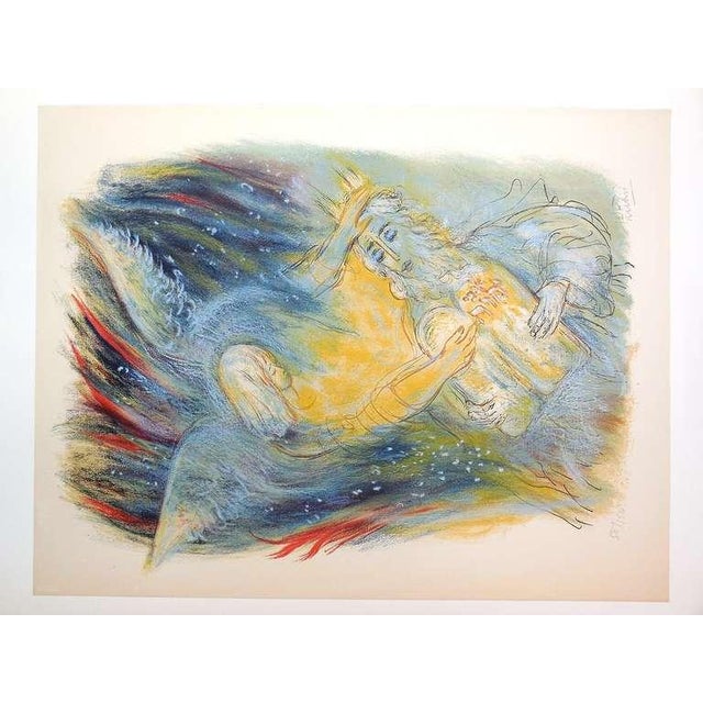 1970s Reuven Rubin, Large Israeli Lithograph Moses with the Ten Commandments Reuven Rubin Mourlot, 1972 For Sale - Image 5 of 6