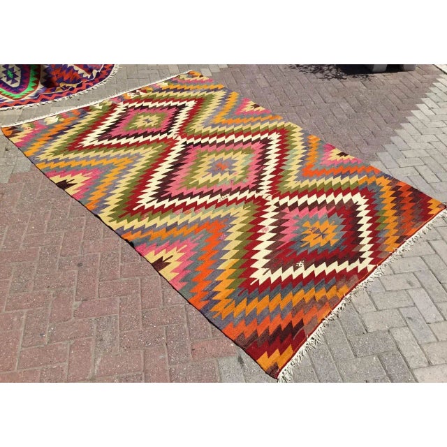 Modern Vintage Diamond Design Kilim Rug - 68" X 96" For Sale - Image 3 of 10