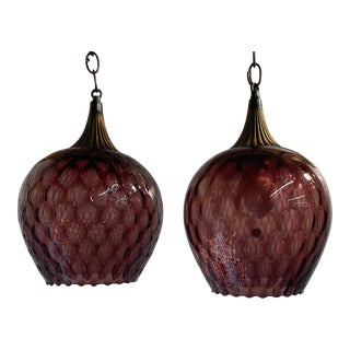 Vintage Italian Purple Glass Pendant Swag Lamps For Sale