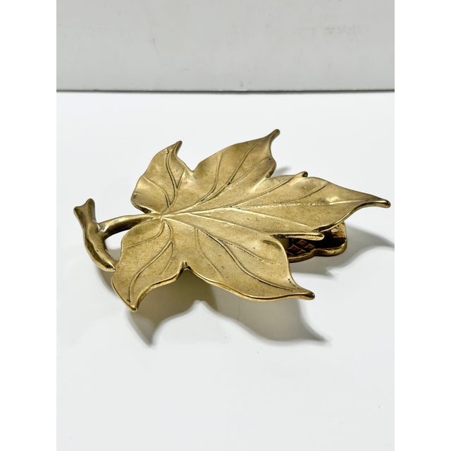 Brass Vintage Solid Brass Leaf Door Knocker, Botanical Entry Hardware, Hollywood Regency Decor For Sale - Image 8 of 10