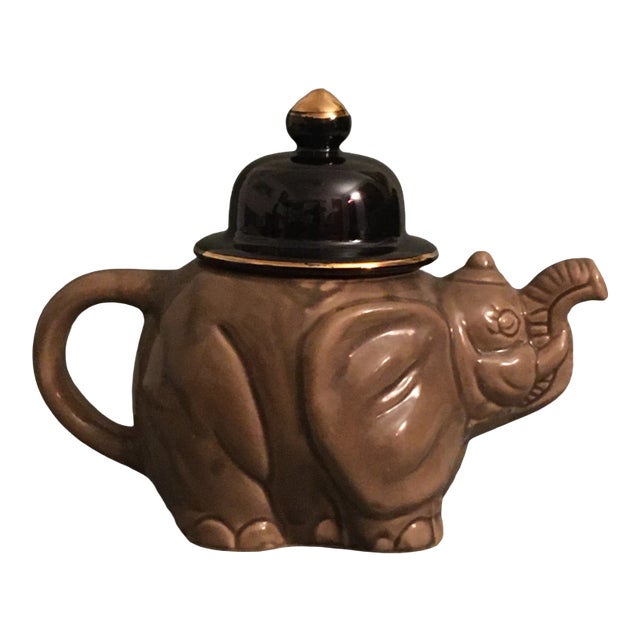1960s Grey & Black Ceramic Elephant Teapot For Sale