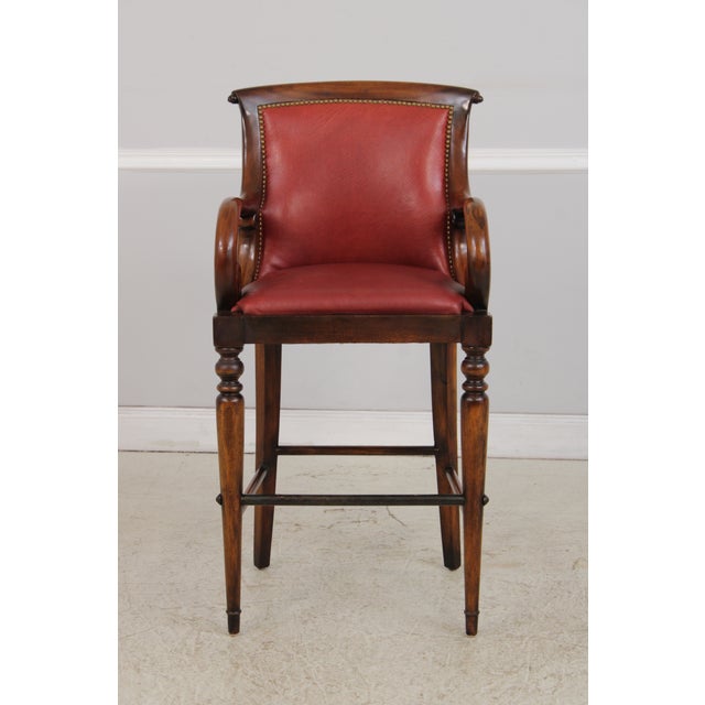 Traditional Hancock & Moore Red Leather Bar Stool Counter Chairs For Sale - Image 3 of 18