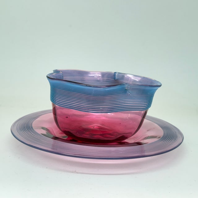 Early 20th Century Set of 2, Venetian-Style Art Glass Finger Bowl and Matching Underplate For Sale - Image 4 of 11
