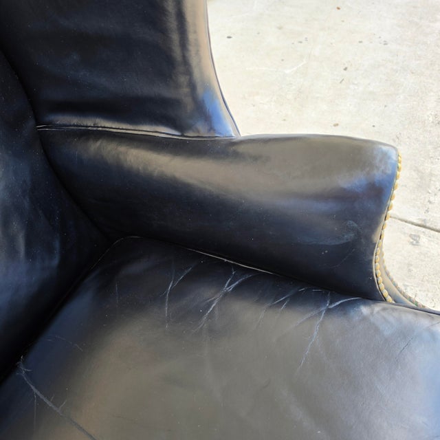 Classic Georgian Chippendale Black Leather Wingback Library Gentlemans Armchair For Sale - Image 13 of 16