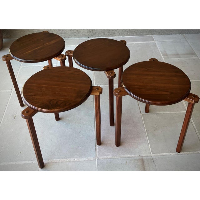 Mid-Century Modern Circa 1970 Mahogany Wood Circular Stacking Tables in the Manner of Bruno Rey or Alvar Aalto - Set of 4 For Sale - Image 3 of 18