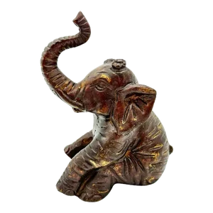 Vintage Bronze Sitting Elephant Figurine