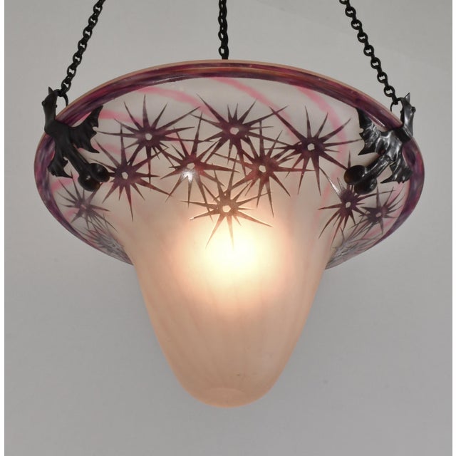 French Art Deco Pendant Light by Le Verre Francais Schneider - 1925 Cameo Chandelier France For Sale - Image 6 of 12