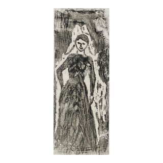 Mid Century Modern Figural Woodcut For Sale