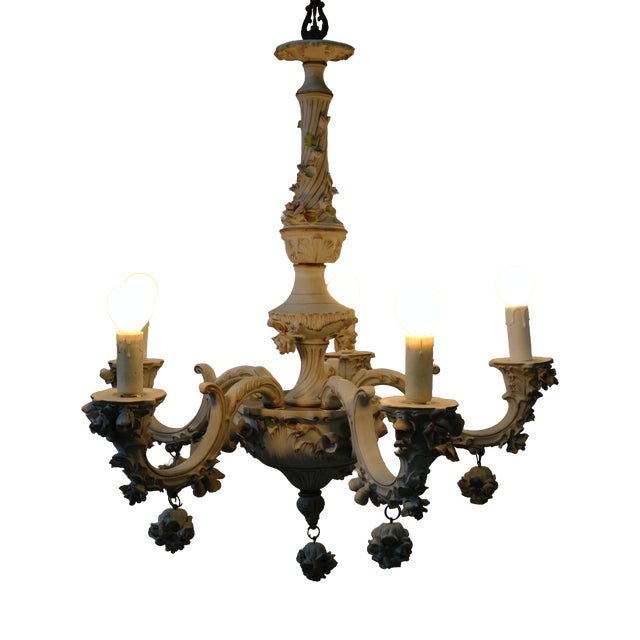 5-Arm Capodimonte Chandelier with Floral Decor, 1960s For Sale