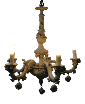 5-Arm Capodimonte Chandelier with Floral Decor, 1960s