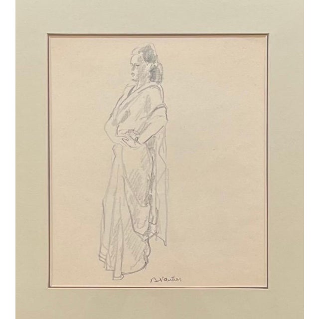 Benjamin II Vautier, Lady in Tunic, Graphite on Paper For Sale - Image 12 of 12