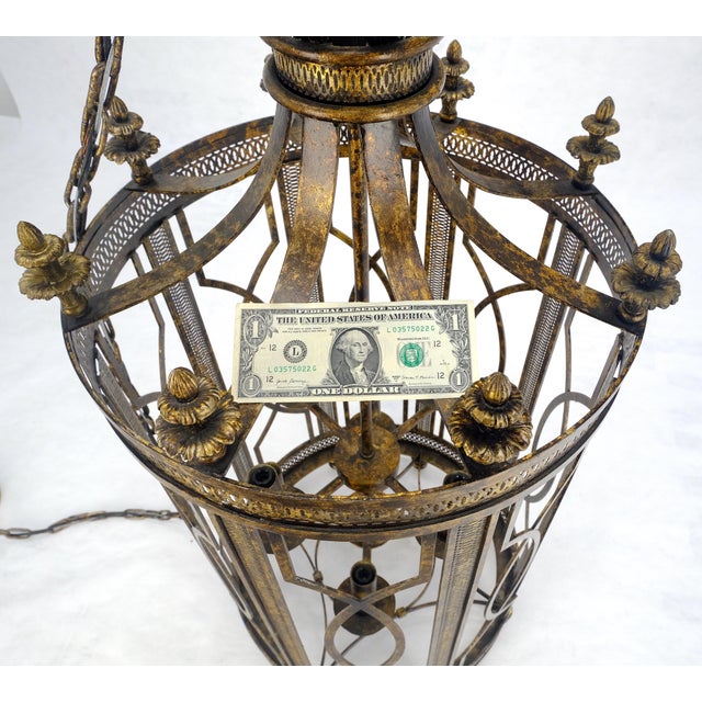 Mid 20th Century Mid Centry Modern Large Italian Pendant Bronze Oxide Gilt Ornate Metal Light Fixture Chandelier For Sale - Image 6 of 18