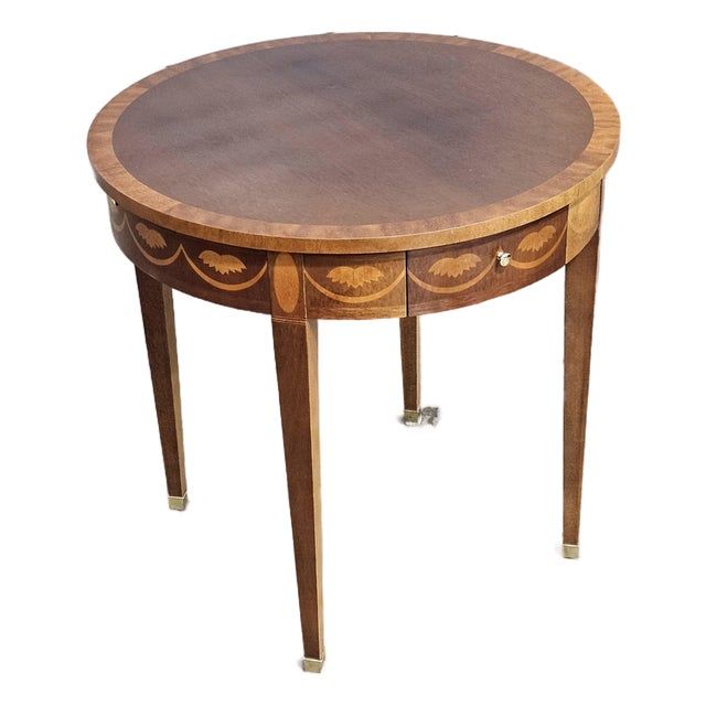 Late 20th Century Baker Federal Style Inlaid Mahogany Round Side Table For Sale