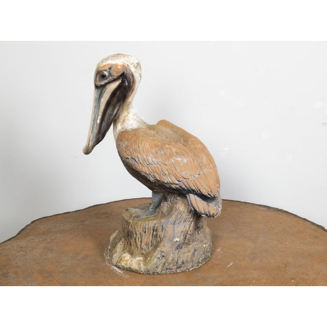 Midcentury Painted Concrete Pelican Sculpture on Base with Distressed Patina For Sale - Image 11 of 12